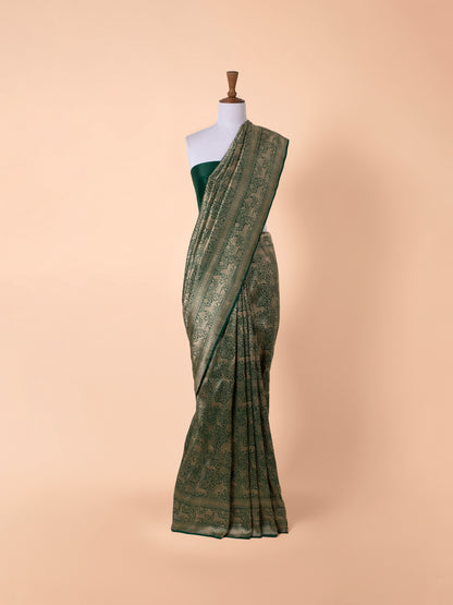 Handwoven Bottle Green Silk Saree