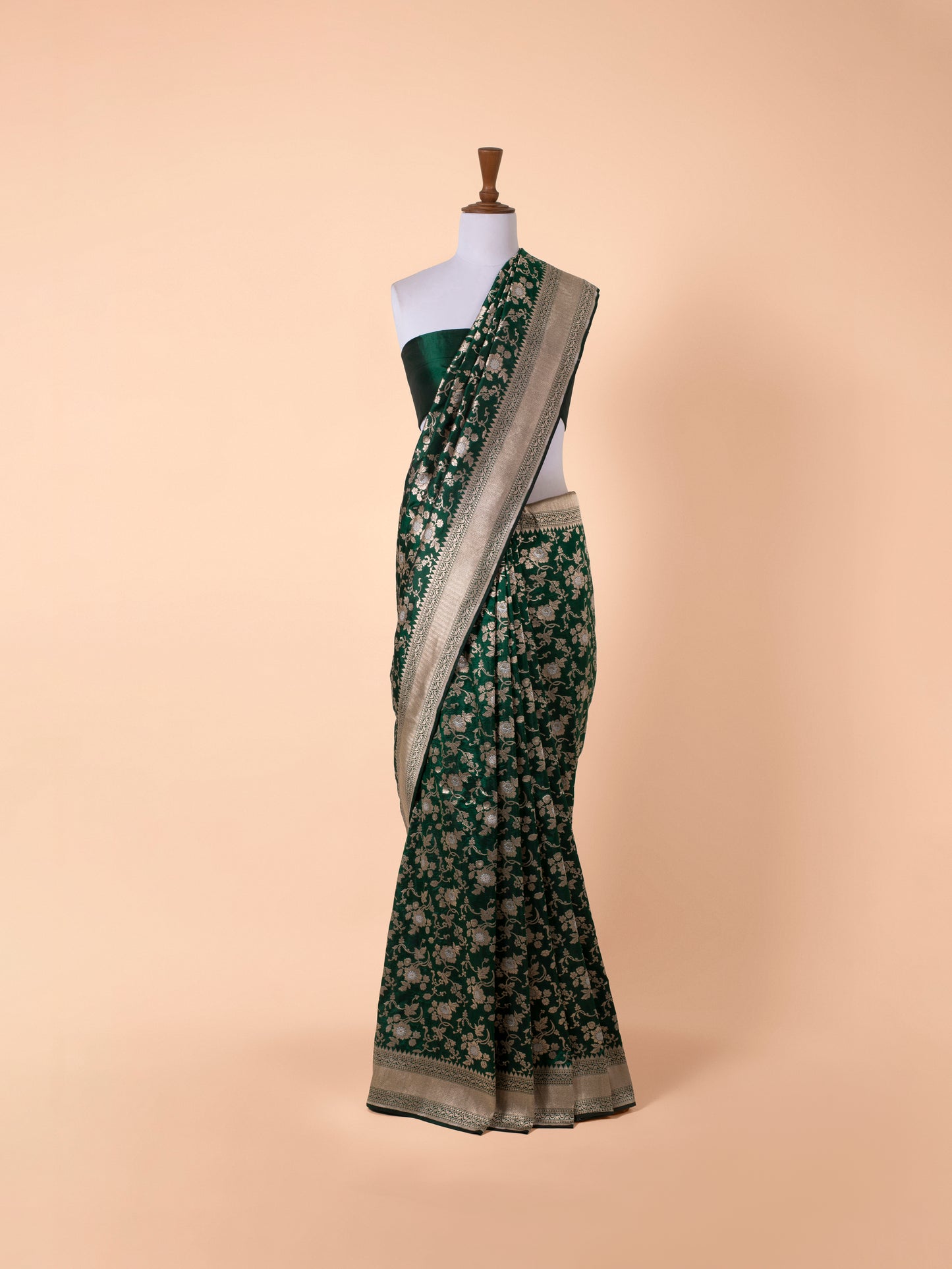 Handwoven Bottle Green Silk Saree