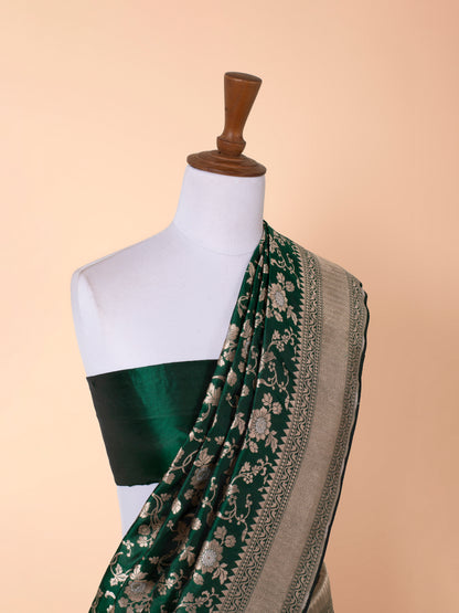 Handwoven Bottle Green Silk Saree