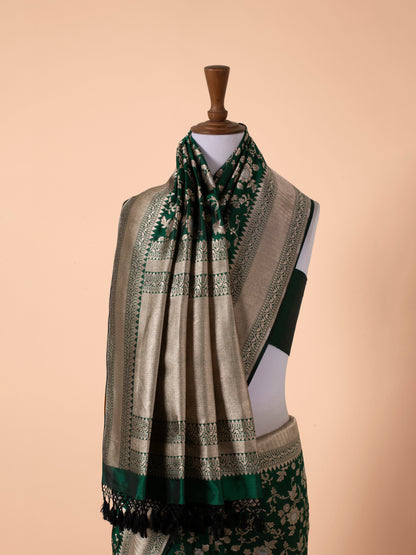 Handwoven Bottle Green Silk Saree