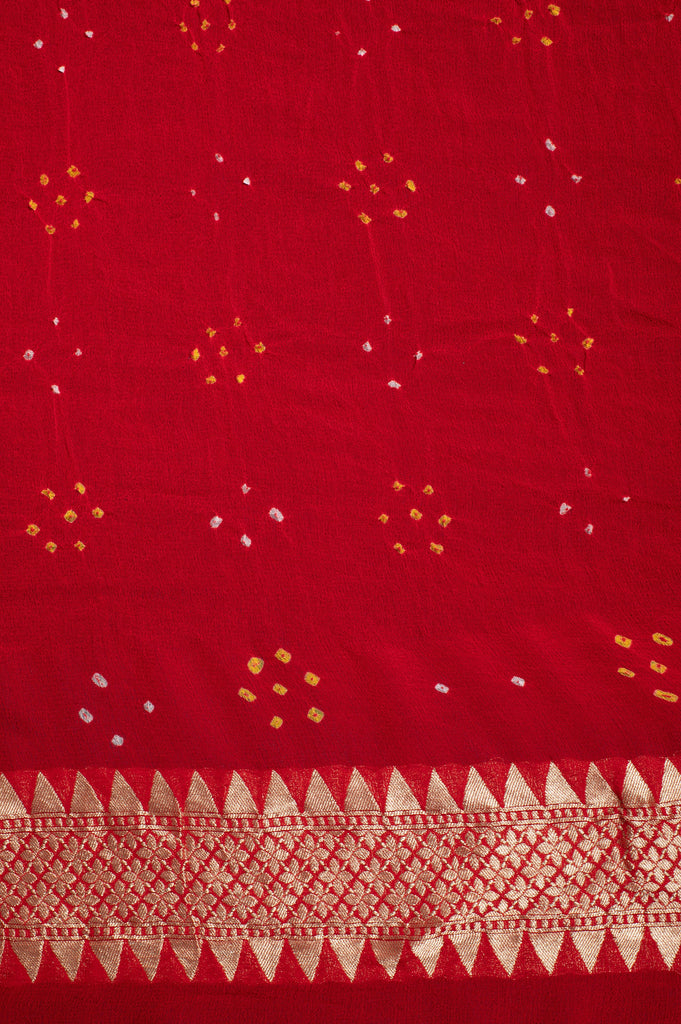 Handwoven Red and Orange Bandhani Georgette Saree