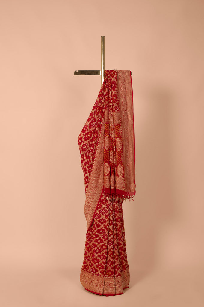 Handwoven Red Bandhani Georgette Saree