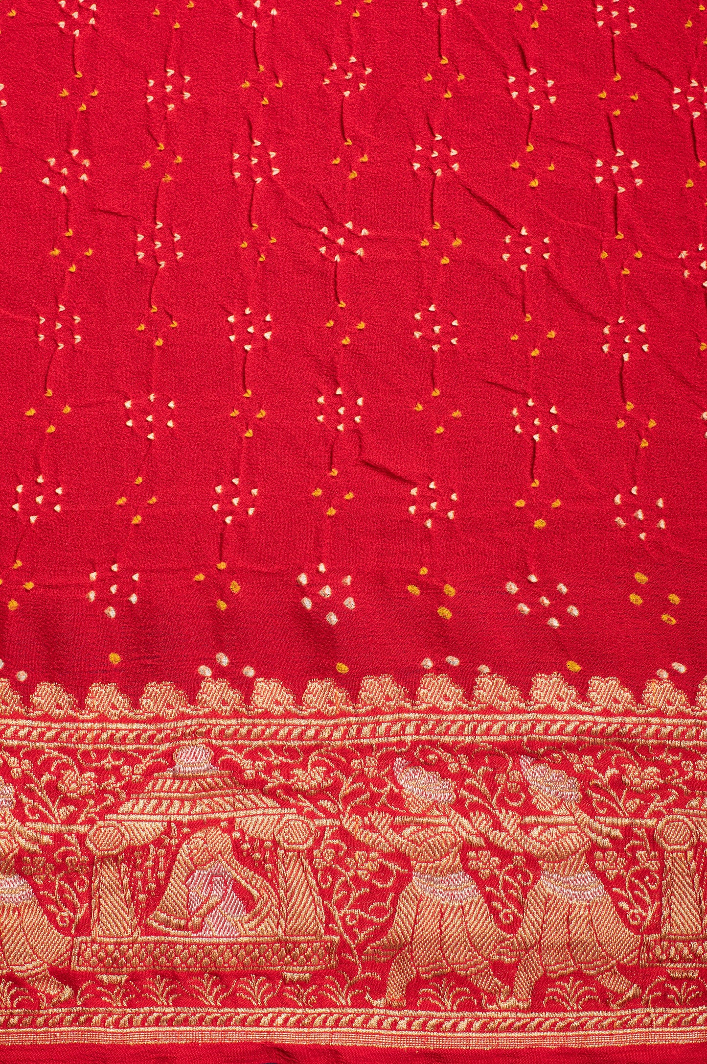 Handwoven Orange & Red Bandhani Georgette Saree