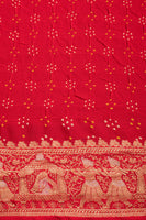 Handwoven Orange & Red Bandhani Georgette Saree