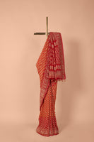 Handwoven Orange & Red Bandhani Georgette Saree