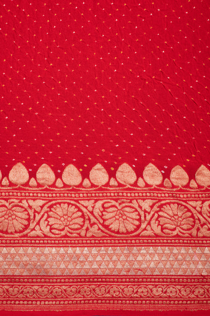 Handwoven Red Bandhani Georgette Saree