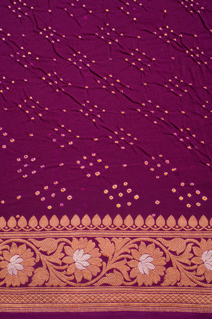 Handwoven Purple Bandhani Georgette Saree