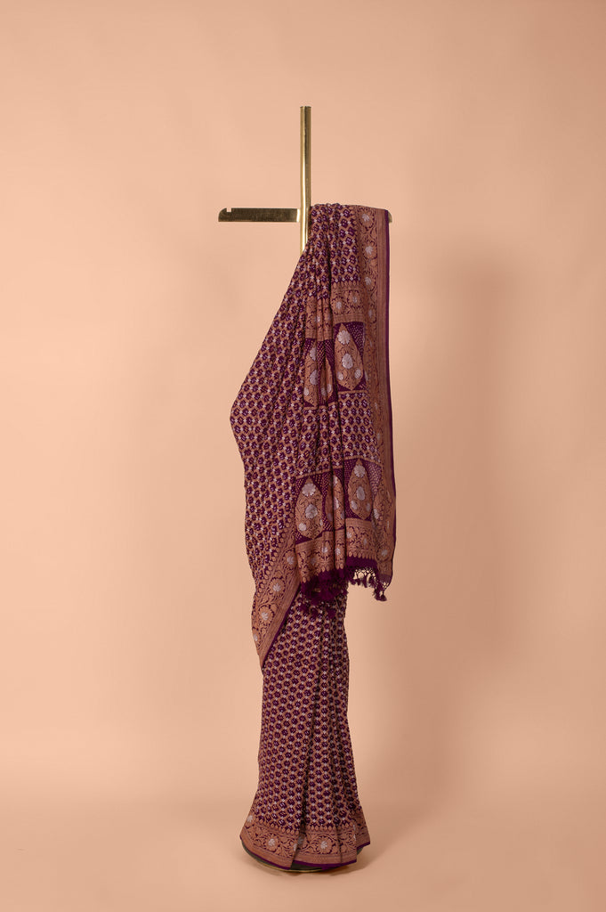 Handwoven Purple Bandhani Georgette Saree