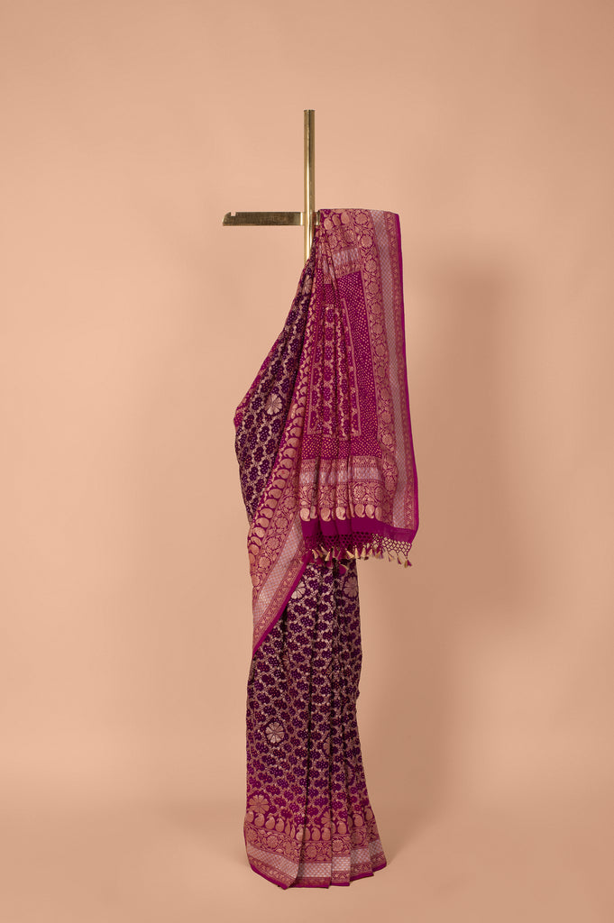 Handwoven Purple Bandhani Georgette Saree