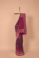 Handwoven Purple Bandhani Georgette Saree