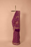 Handwoven Purple Bandhani Georgette Saree