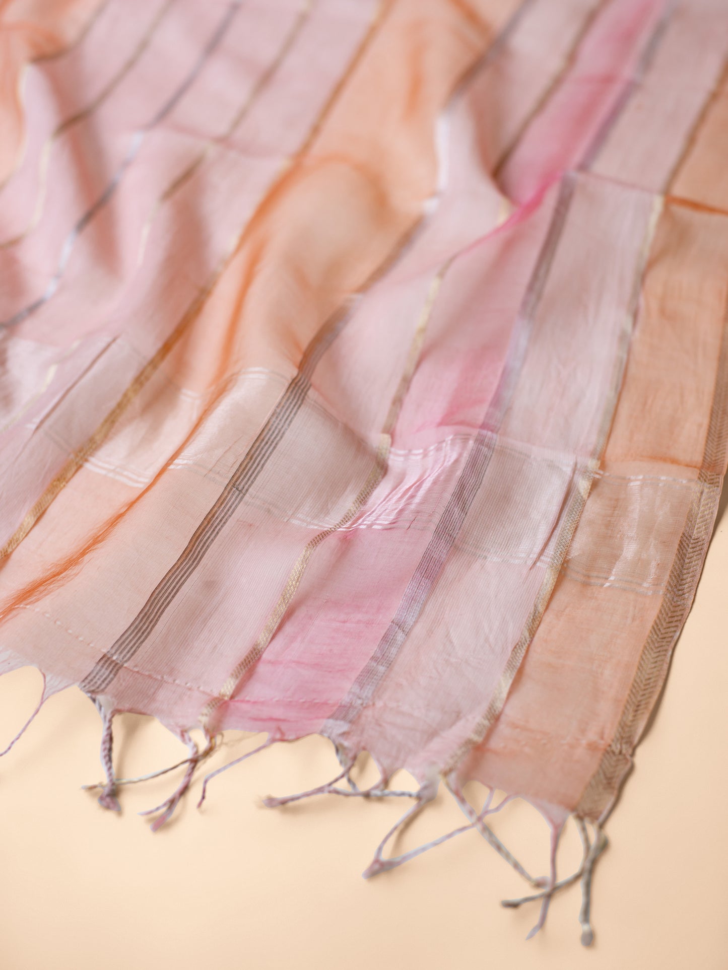 Handwoven Peach Organza Dupatta