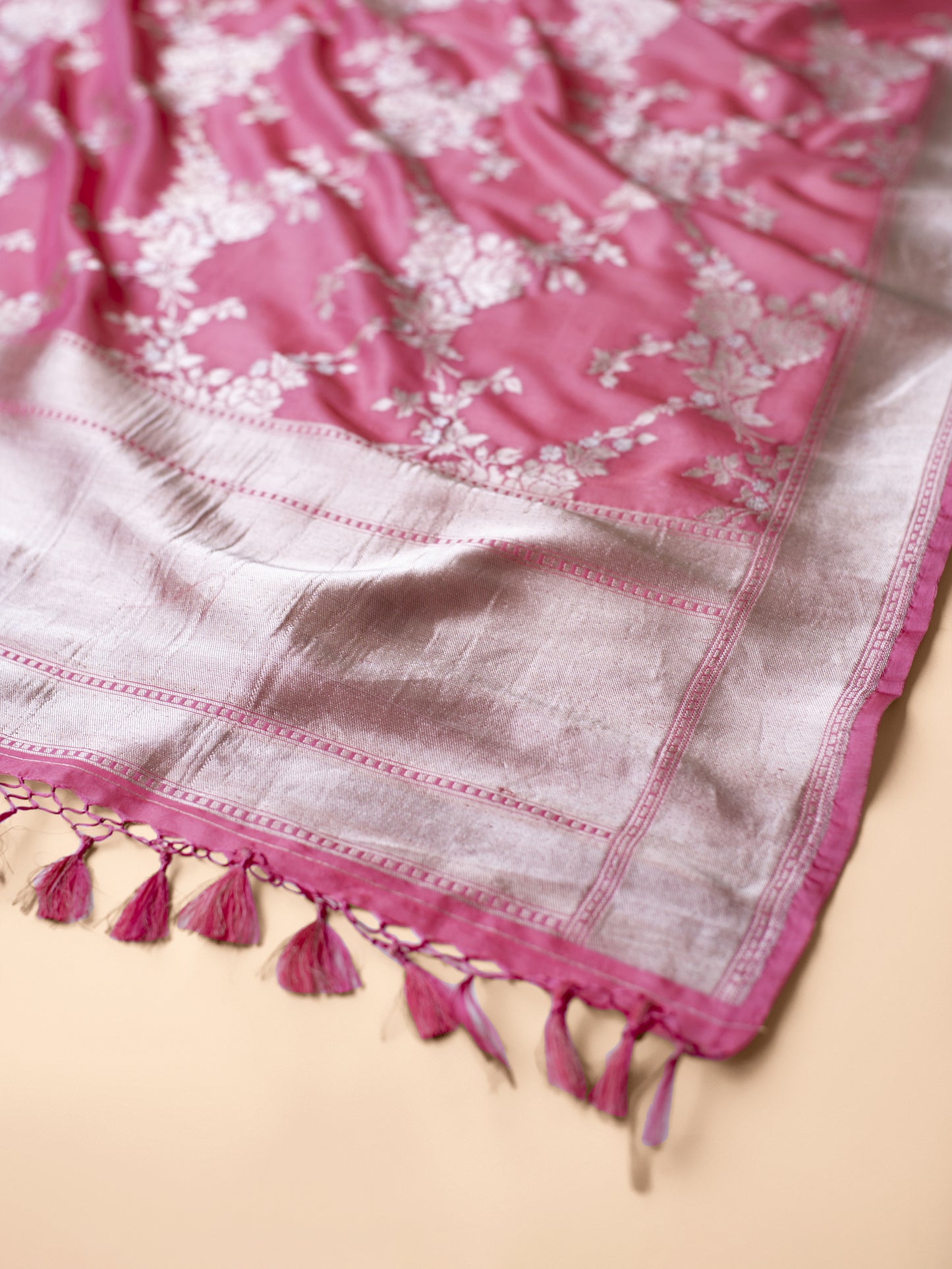 Handwoven Pink Silk Dupatta