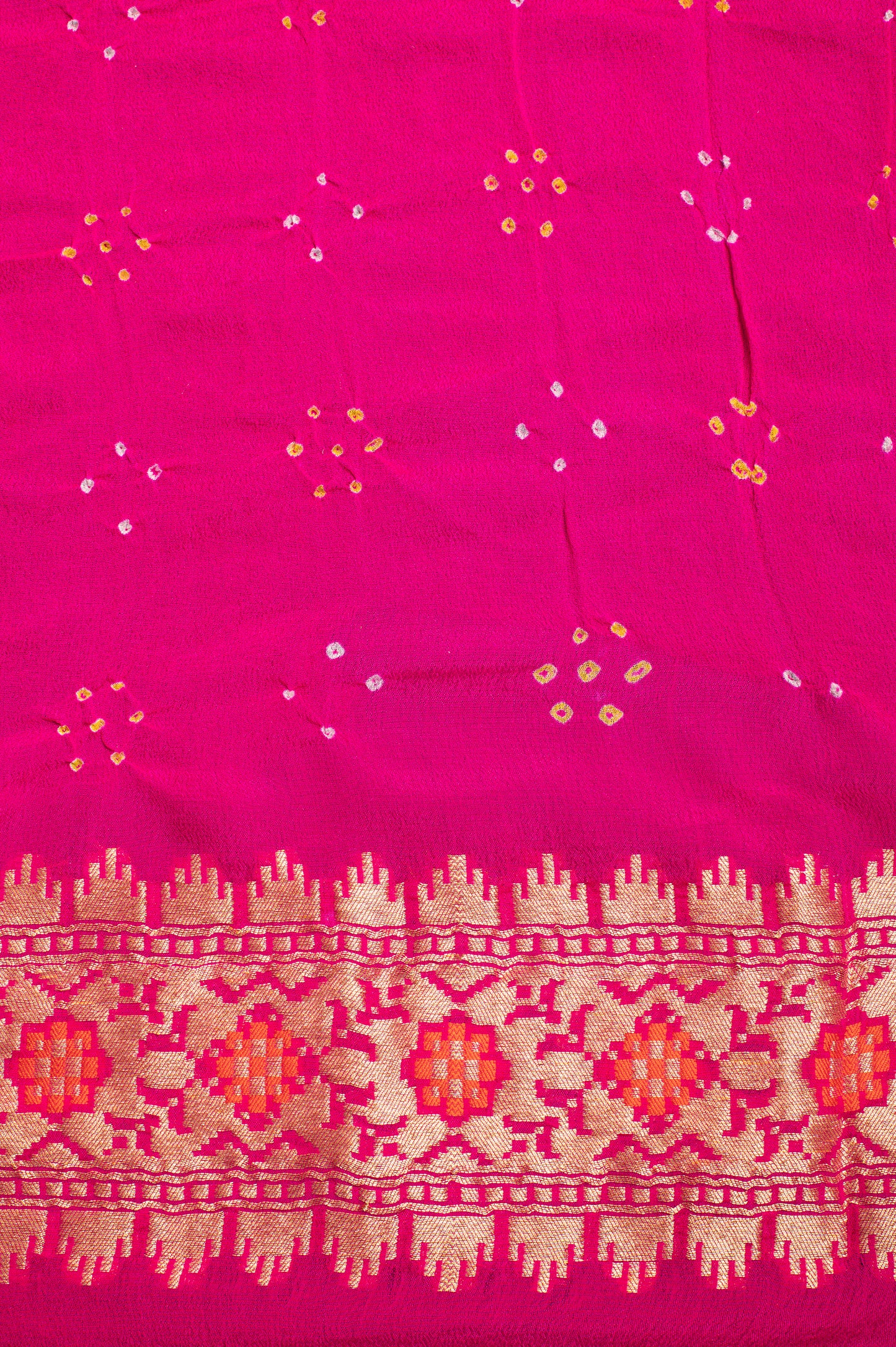 Handwoven Pink Bandhani Georgette Saree