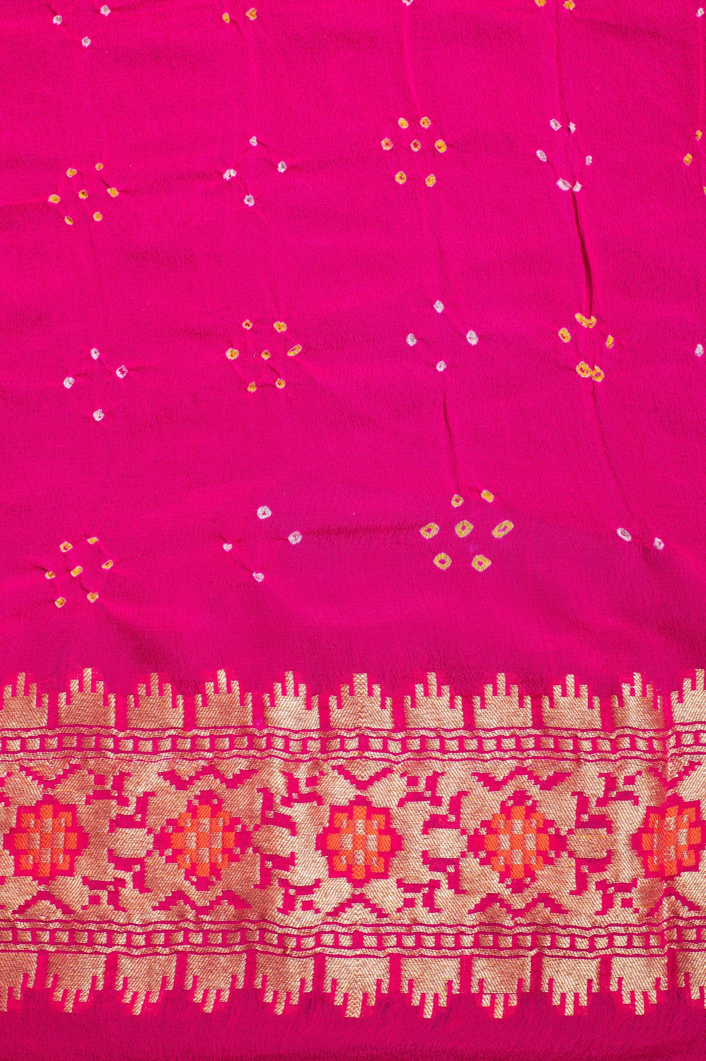 Handwoven Pink Bandhani Georgette Saree