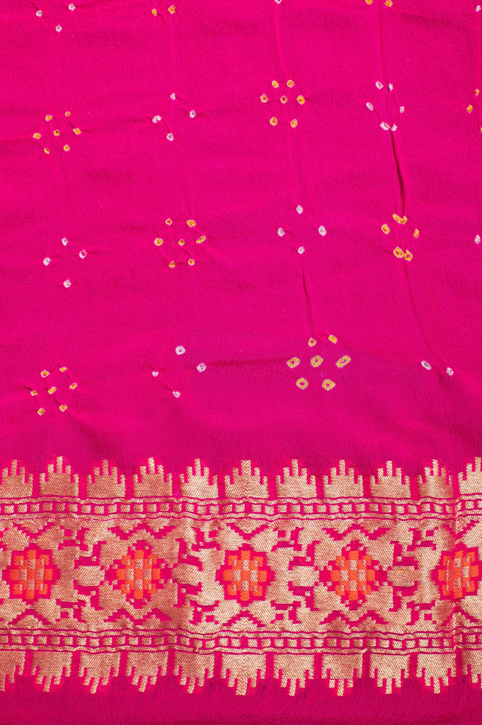 Handwoven Pink Bandhani Georgette Saree