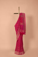 Handwoven Pink Bandhani Georgette Saree
