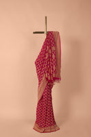 Handwoven Pink Bandhani Georgette Saree