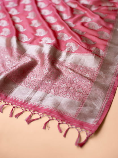 Handwoven Pink Silk Dupatta