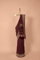 Handwoven Garnet Bandhani Georgette Saree