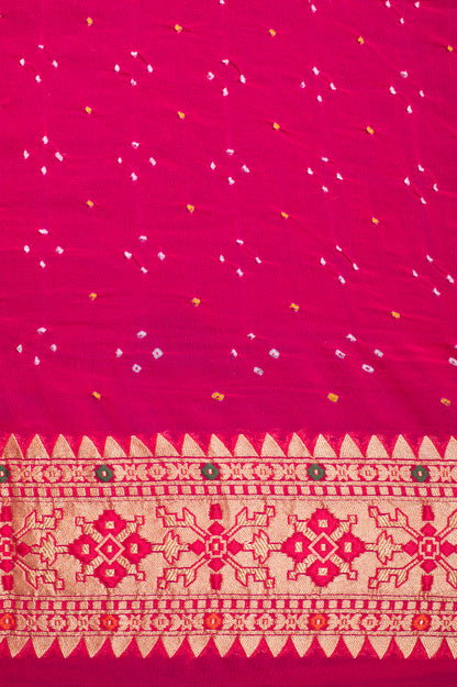 Handwoven Pink Bandhani Georgette Saree