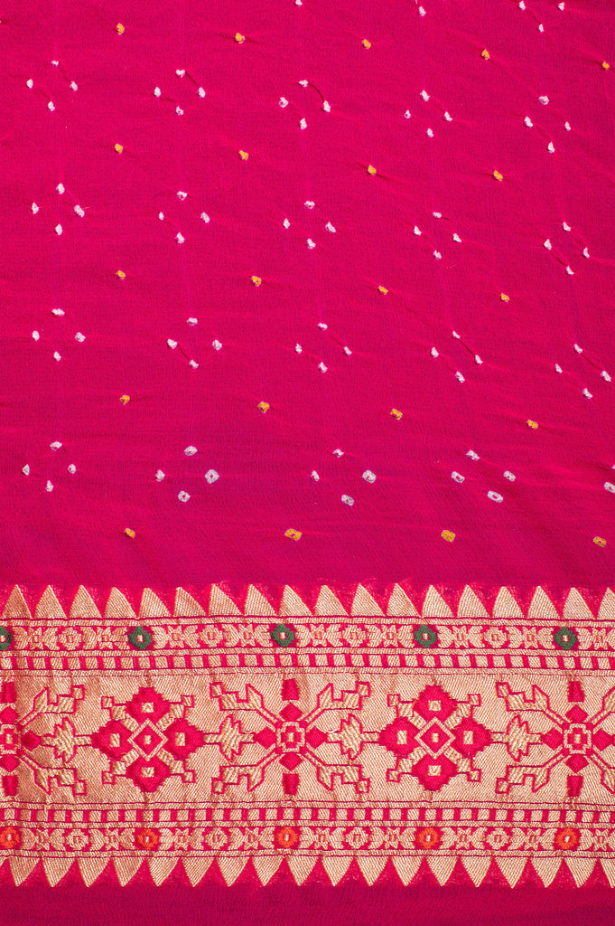 Handwoven Pink Bandhani Georgette Saree
