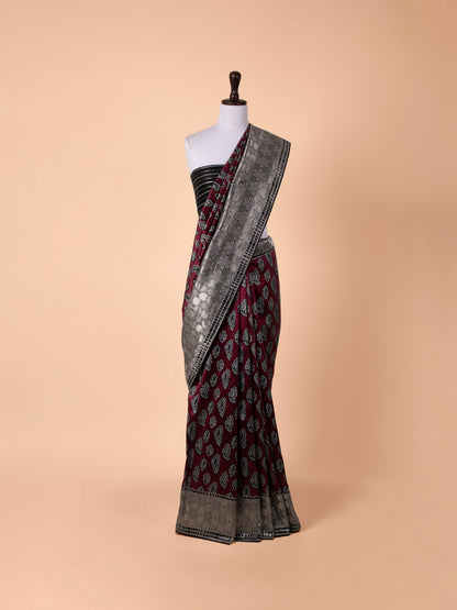 Handwoven Maroon Silk Saree