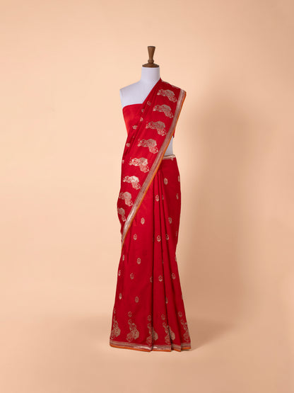 Handwoven Red Satin Silk Saree