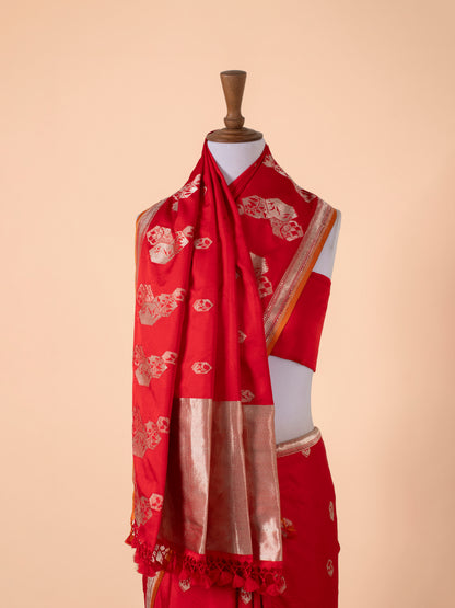 Handwoven Red Satin Silk Saree