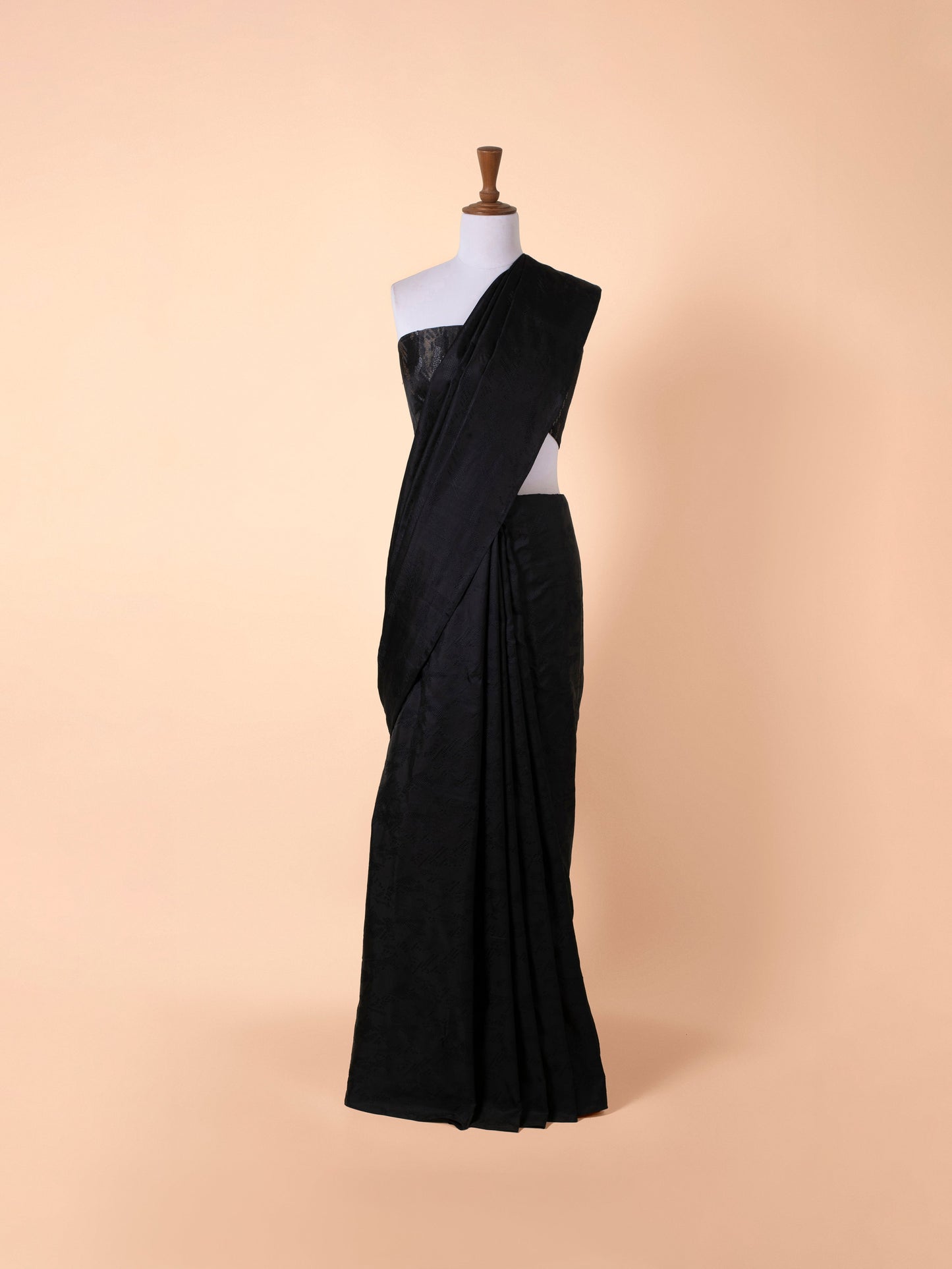 Handwoven Black Satin Silk Saree