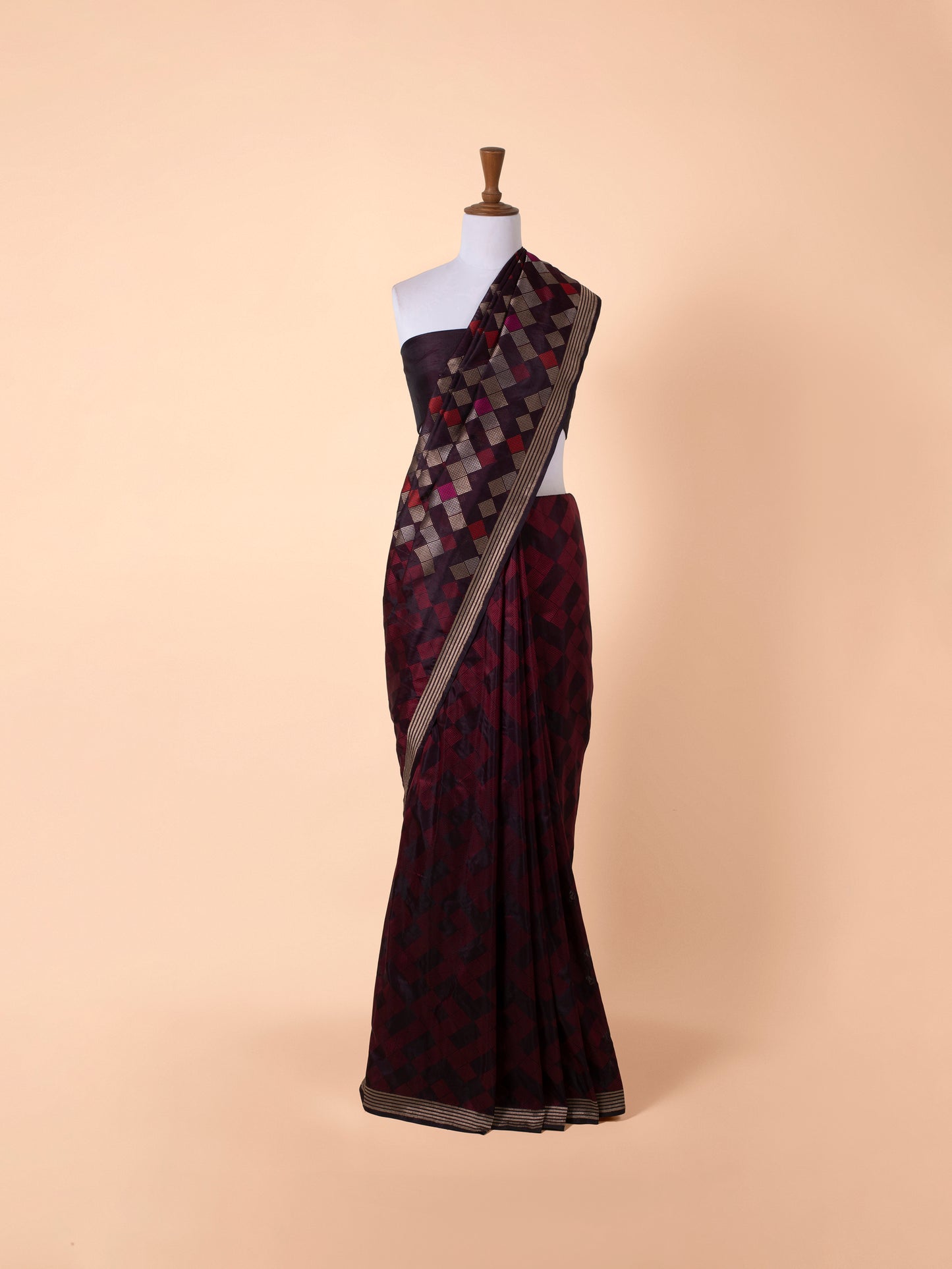 Handwoven Wine  Silk Saree