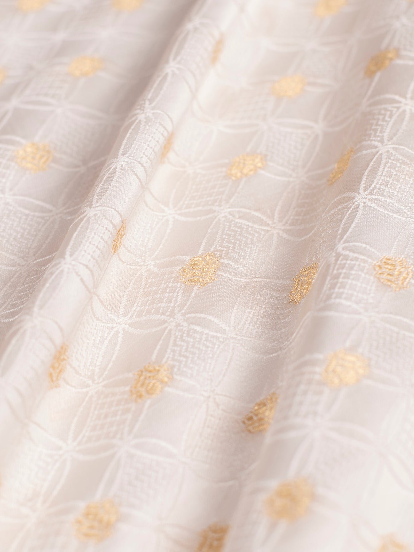 Handwoven Off White Satin Silk Fabric