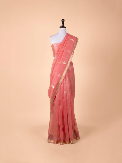 Handwoven Peach Organza Saree