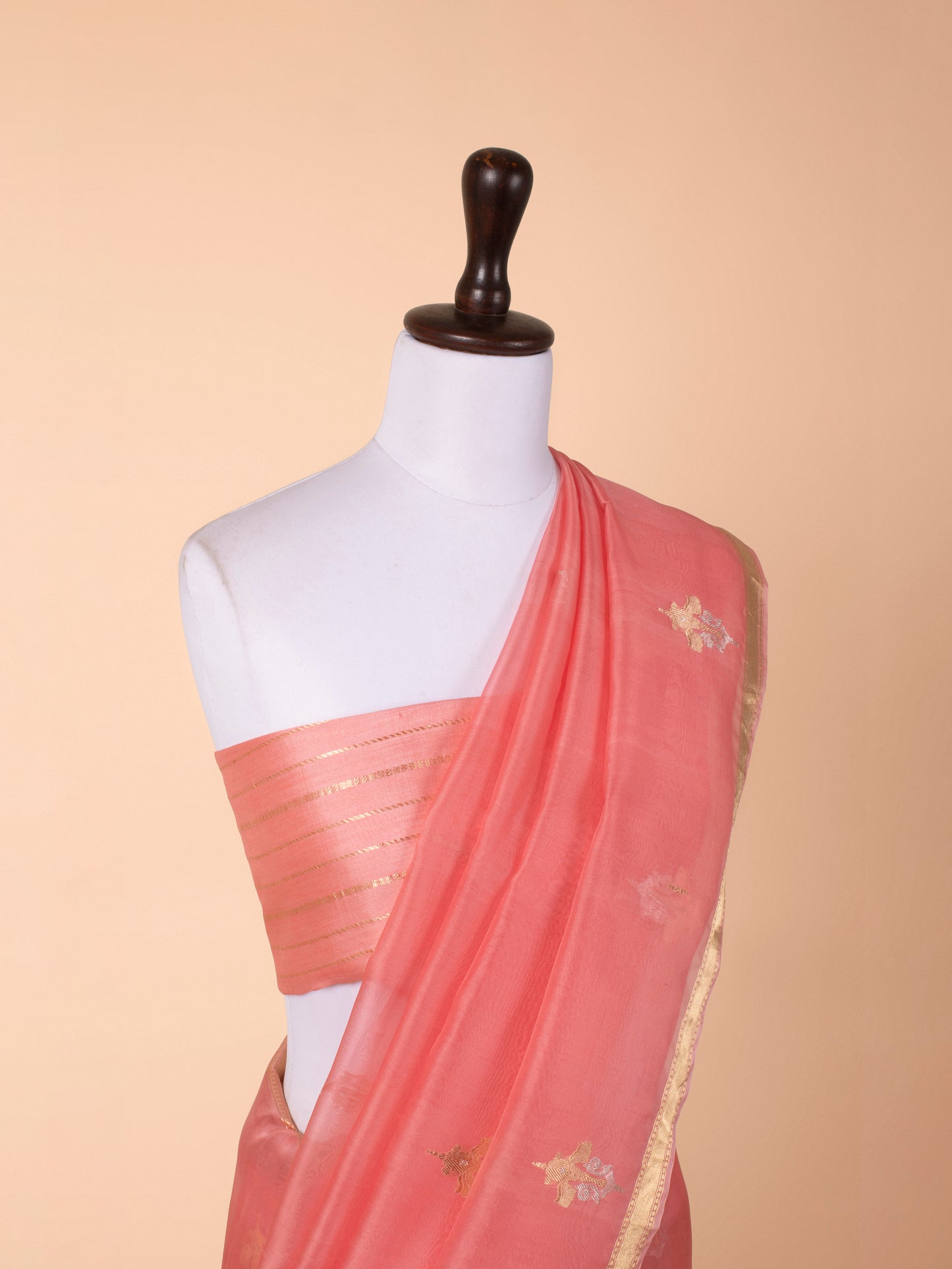 Handwoven Peach Organza Saree