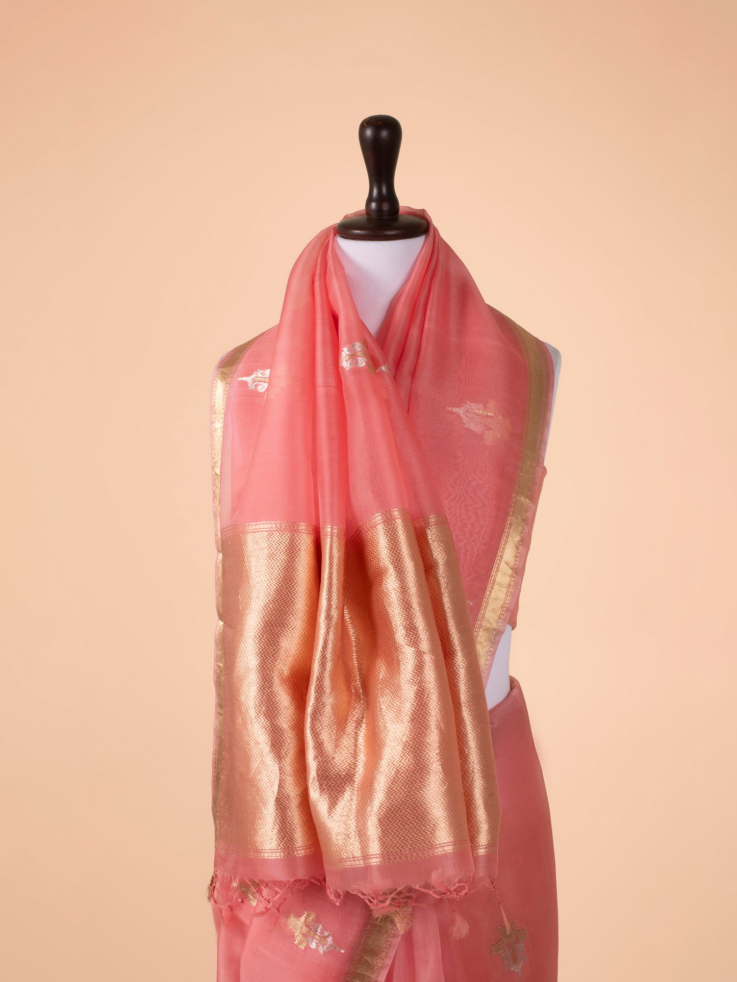 Handwoven Peach Organza Saree