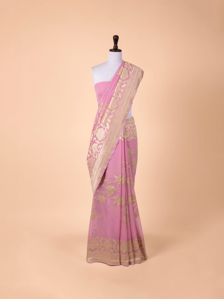 Handwoven Pink Georgette Saree