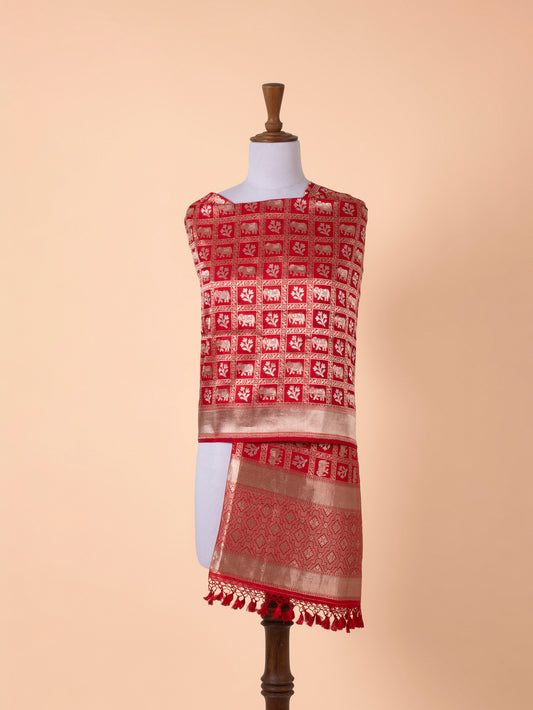 Handwoven Red Silk Dupatta