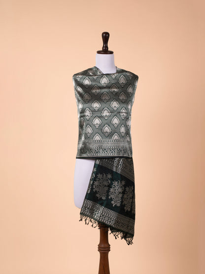 Handwoven Bottle Green Silk Dupatta