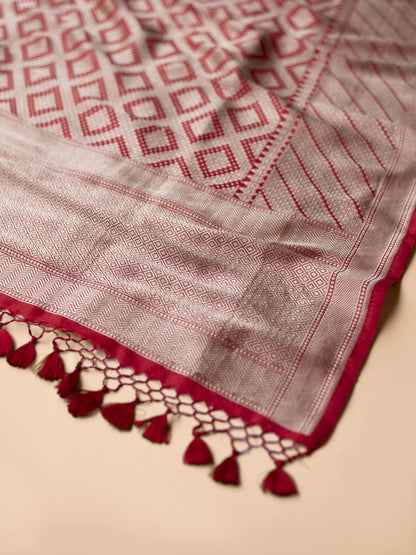 Handwoven Red Silk Dupatta