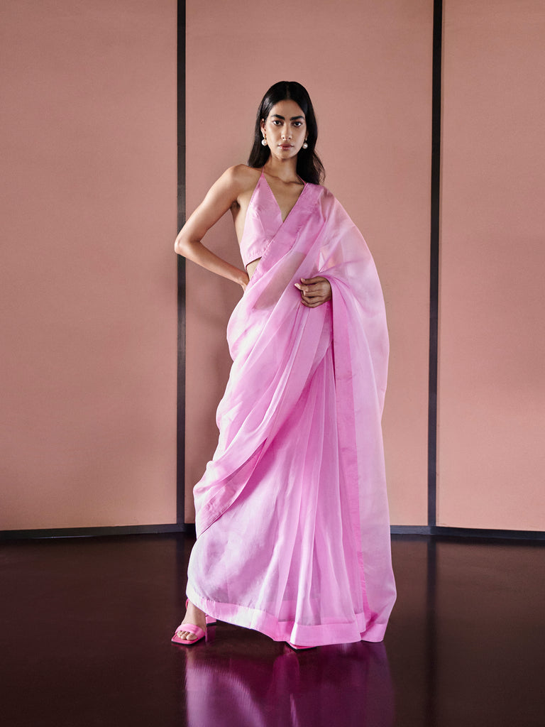 Handwoven Blush Pink Organza Saree