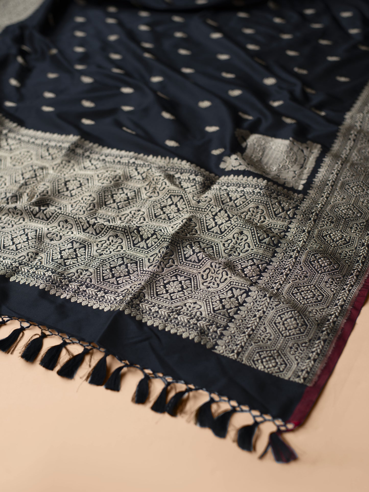 Handwoven Black Silk Dupatta