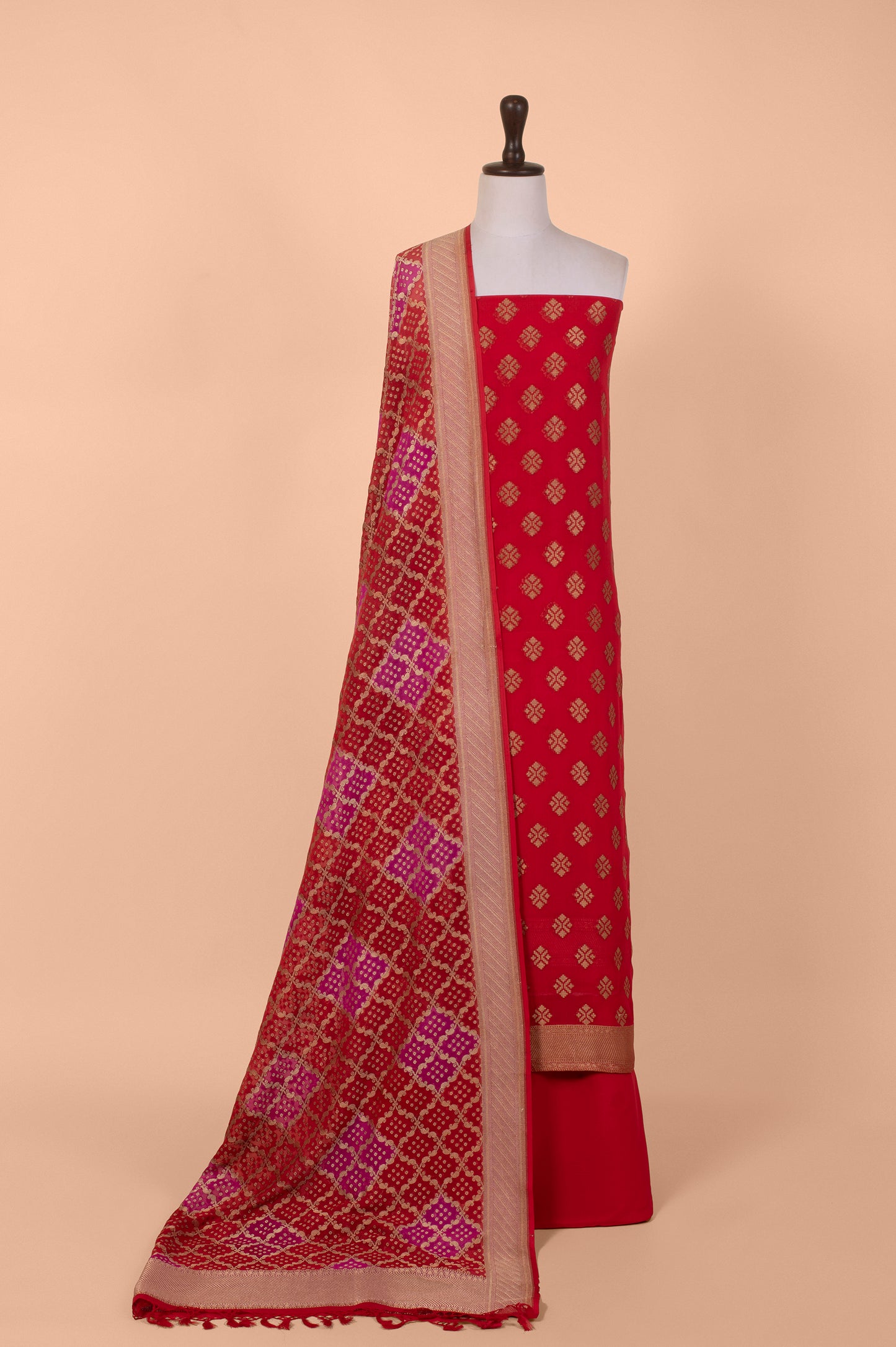 Handwoven Red Georgette Suit Piece