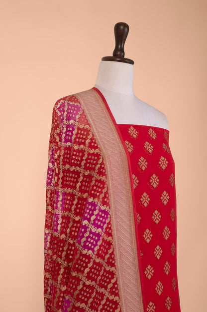 Handwoven Red Georgette Suit Piece