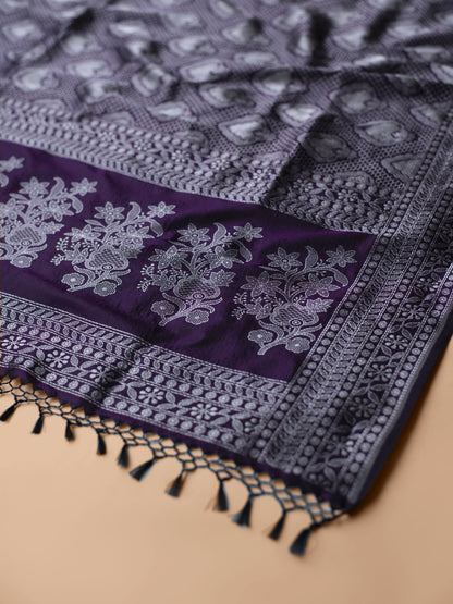 Handwoven Purple Silk Dupatta