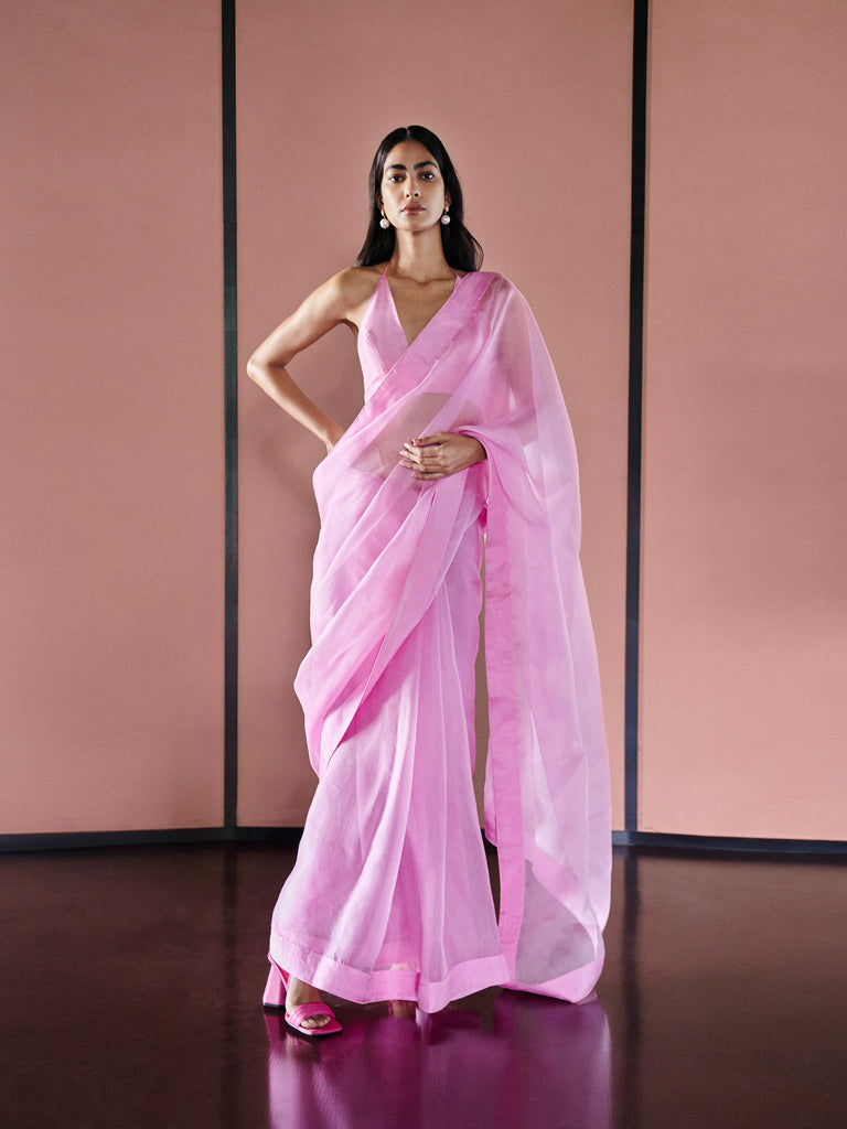 Handwoven Blush Pink Organza Saree