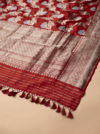 Handwoven Red Silk Dupatta