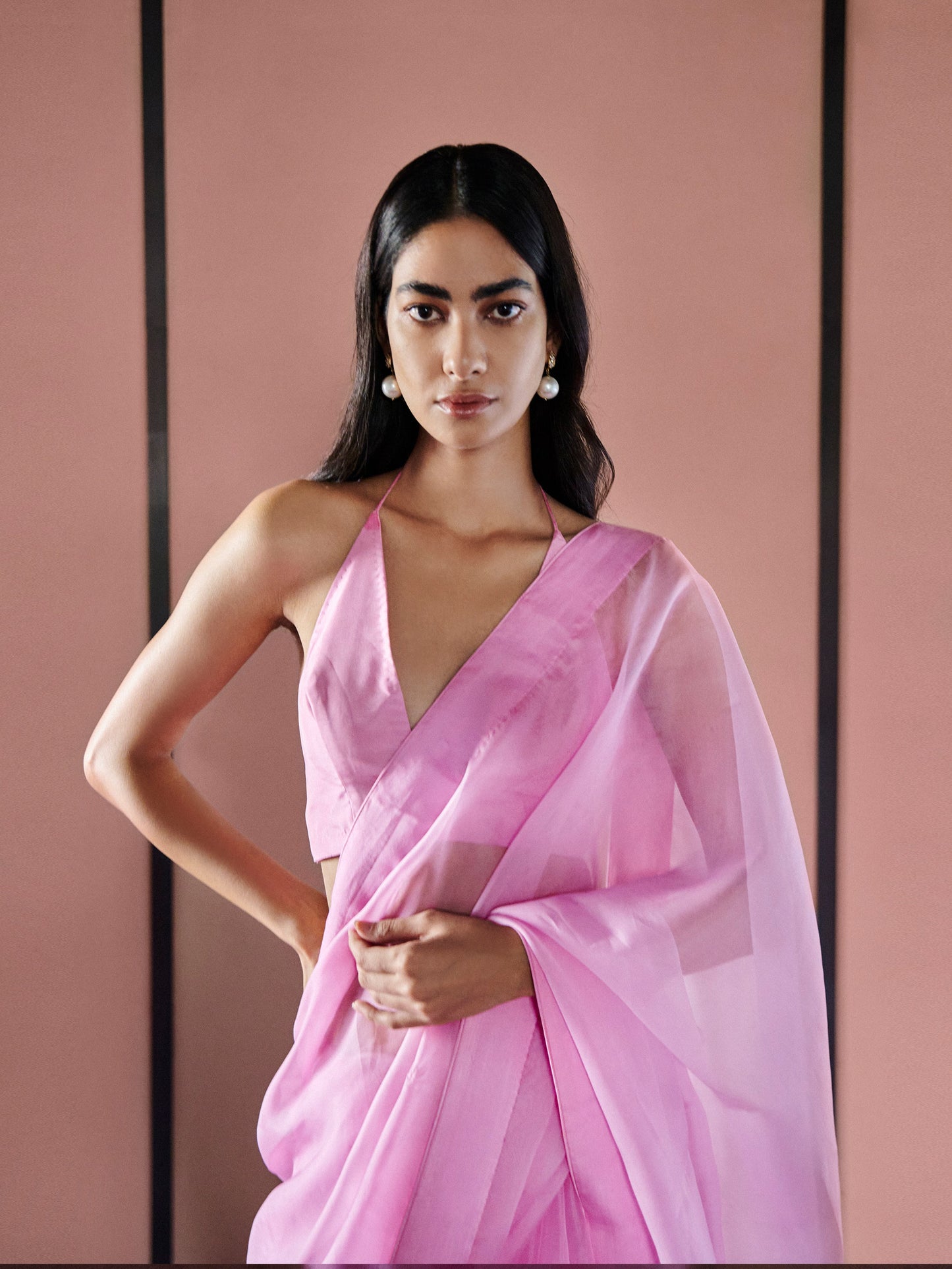 Handwoven Blush Pink Organza Saree