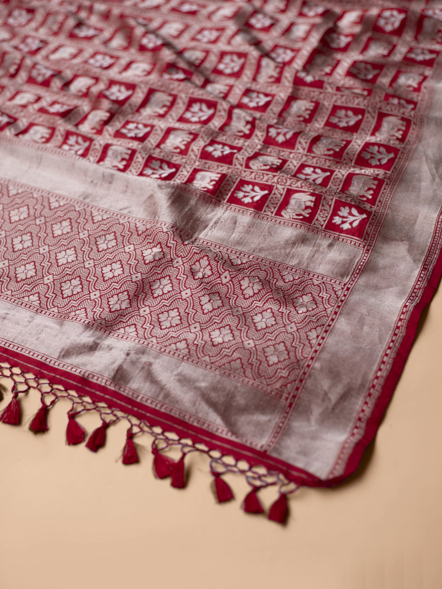 Handwoven Red Silk Dupatta