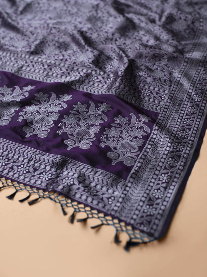 Handwoven Purple Silk Dupatta