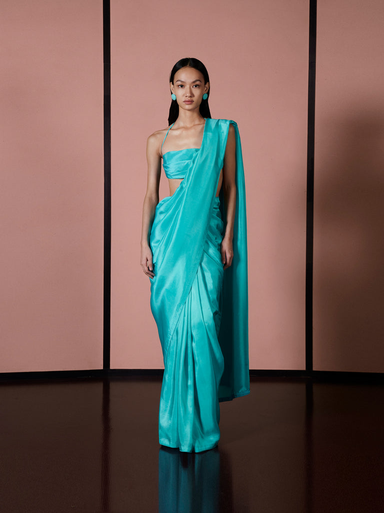 Handwoven Turquoise Blue Silk Saree